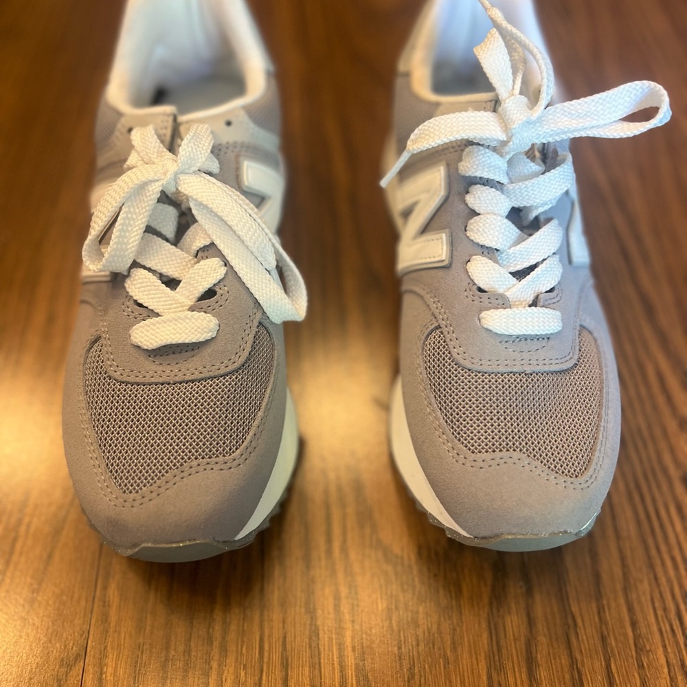 New Balance Light Gray and White Platform Sneakers - Picture 2 of 4
